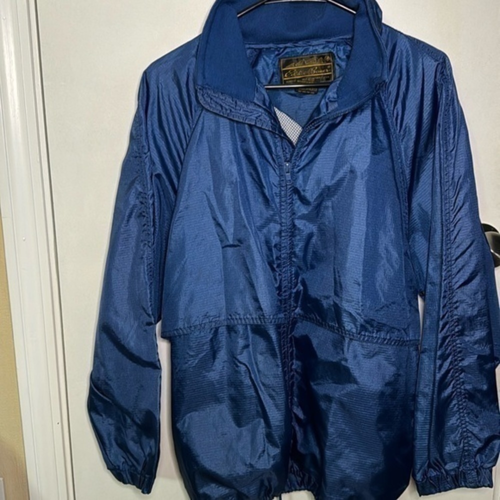 Eddie Bauer Men's Navy Blue Jacket med hood windbreak
